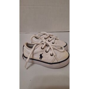 Polo Ralph Lauren Baby Shoes 5 White Toddler LOGO Kids Unisex‎ Preppy Sneaker
